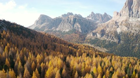 Gorgeous aerial view of Italian Dolomites on autumn
