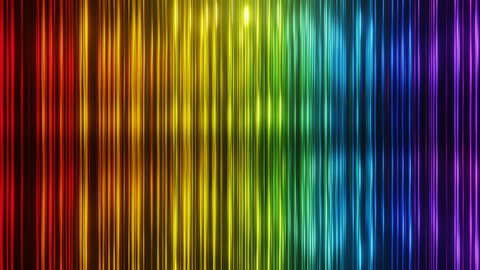 Bright abstract rainbow 3D background. Iridescent bright colored lines with reflection and glitter. 4K loop animation