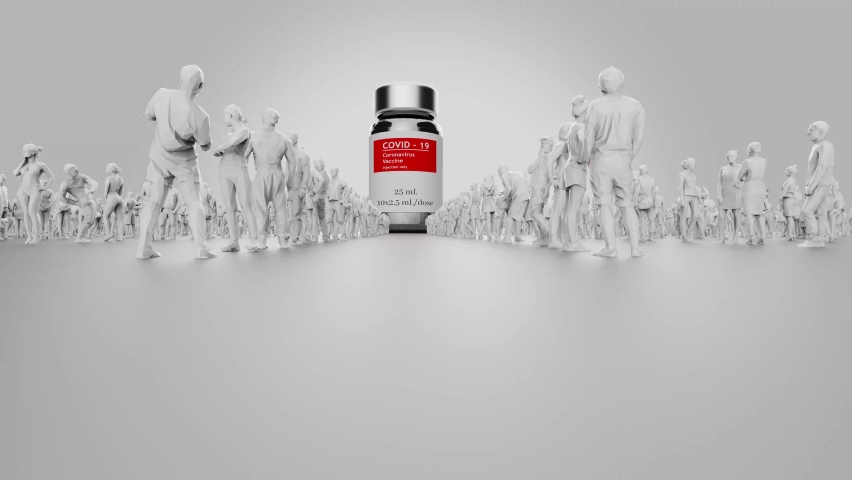 People standing in lines and waiting for their turn to get covid-19 vaccine. 3d illustration	
 | Shutterstock HD Video #1069101700
