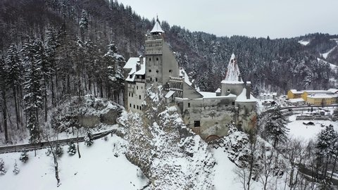Brasov, Transylvania. Romania. Winter view of the medieval Castle of Bran, known for the myth of Dracula.