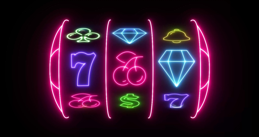 Slots, animated with neon lights. with black background. 4k | Shutterstock HD Video #1069108690