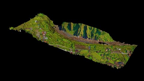 graphical representation of a drone aerial imagery put in practice in landscape design 2d dem converting into 3d surface in banos de agua santa ecuador over pastaza river canyon