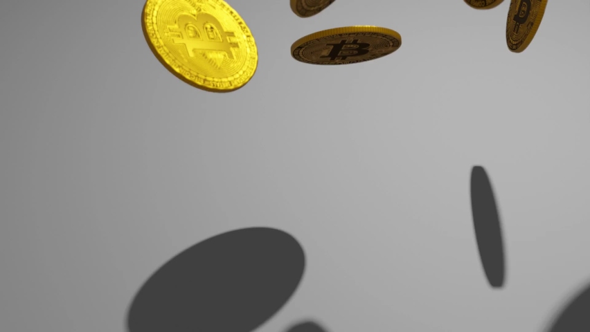 Bitcoin Gold Cryptocurrencies Falling on a three-dimensional white background, designed by 3d rendering