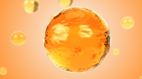 3D Animation Oil Gold Zoom skin care Vitamin Collagen. Atom molecules Serum Cream Bounce Soft Cream Skin Ball Transparent Background