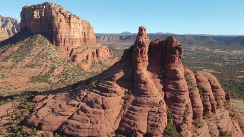 Sedona valley landmarks Bell rock and Courthouse Butte, aerial view