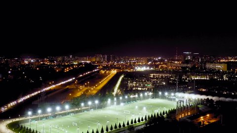 Krasnodar, Russia. Public park - Krasnodar. Football field. Night view, Aerial View