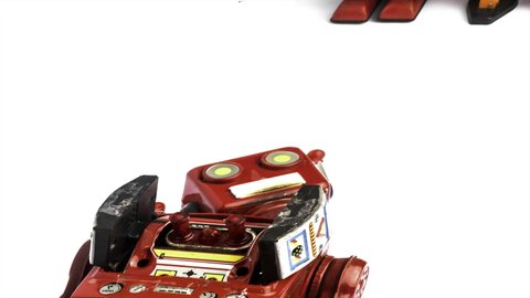 two retro  robot fix big red bots head 