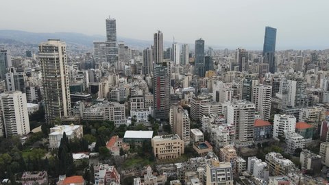 Beirut, Lebanon - March 15 2021: A drone aerial shot flying over Jemmayze in Beirut's Achrafieh Neighborhood