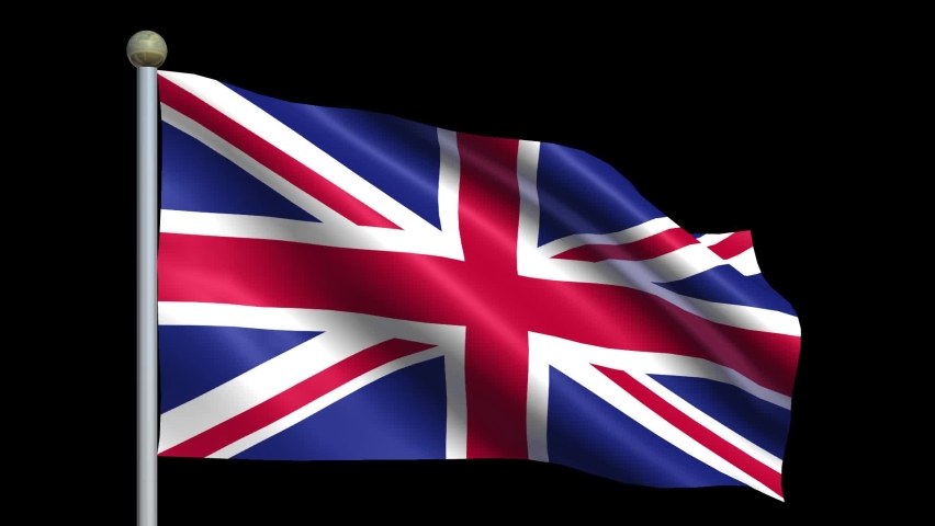Waving Flag of the United Kingdom in the black background. 
When the wind gently blows, the flag of the United Kingdom also gently flutters, especially to show its solemn and bright spirit in the blac