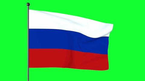 Green screen 3D Illustration of The flag of the Russian Federation is a tricolour flag consisting of three equal horizontal fields: white on the top, blue in the middle, and red on the bottom.