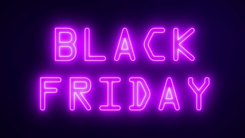 Animated glowing neon sign Black Friday on blue background. Seamless loop