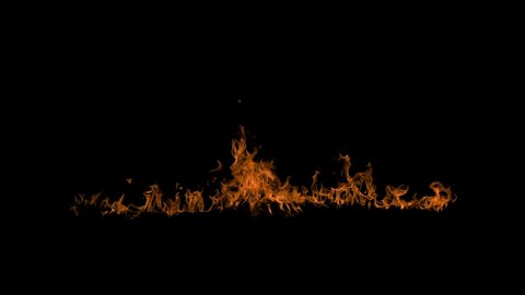 Wide Angle Real Fire Flame Burning Wood stack isolated on black Background, Video Element For VFX