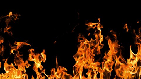 Slow Motion Real Fire Flame isolated on Black Background 4k, Video element for VFX