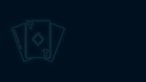 Glowing neon line Playing card with diamonds symbol icon isolated on black background. Casino gambling. 4K Video motion graphic animation.