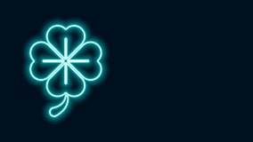 Glowing neon line Four leaf clover icon isolated on black background. Happy Saint Patrick day. 4K Video motion graphic animation. - Powered by Shutterstock - Get 15% off with code: PIKWIZARD15
