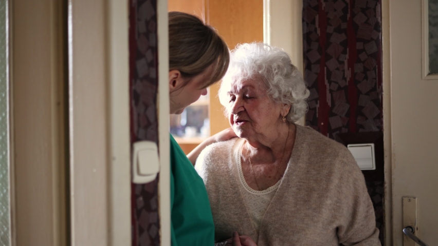 Health visitor talking to a senior woman during home visit
 | Shutterstock HD Video #1069166047