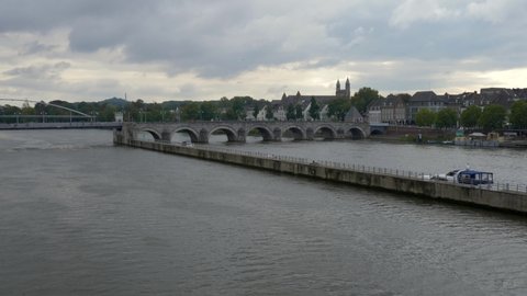 Maastricht, Limburg. Netherlands, 09-27-2020. Meuse river Panning 4K