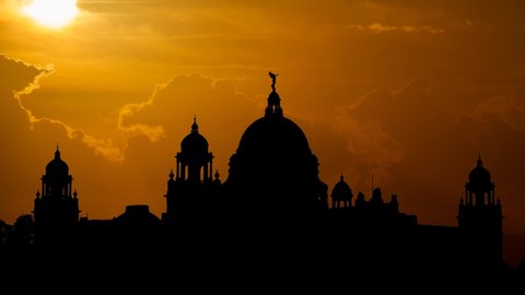 Kolkata: Victoria Memorial at Sunset, Time Lapse with Red Sun and Fiery Sky, West Bengal, India