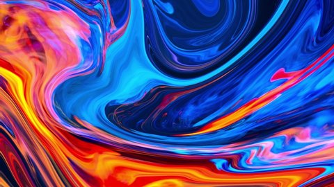 4K. Colorful abstract liquid marble texture, fluid art. Very nice abstract blue red design swirl background video. 3D Animation, 