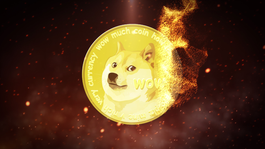 Dogecoin Cryptocurrency Coin Fire Flame Animation with Meme text ProRes 4k Royalty-Free Stock Footage #1069189567