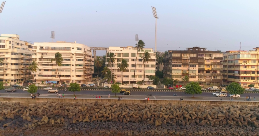 Drone shots of the most iconic walkway of South Bombay, Marine Drive, also known as The Queen