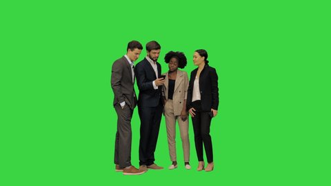 Wide shot. Front view. Young students getting interrupted while gossiping about something on a Green Screen, Chroma Key. Professional shot in 4K resolution. 042. You can use it e.g. in your medical,