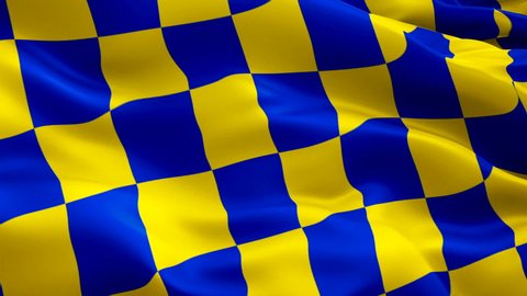 England Surrey flag. Checkered Yellow Blue Racing Flag video waving in wind. Formula Racing Flag background. Start Race Checkered Flag Looping Closeup 1080p Full HD footage.Checkered Yellow Blue Start