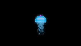 Blue jellyfish. Design element. Animation on a transparent background. 