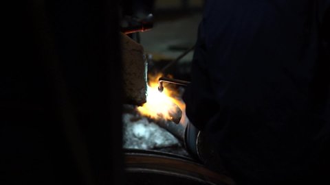 GuaxupeMinas GeraisBrasil - out 10 2020: worker man welding on the line prodution