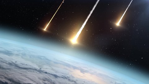 Meteors asteroids Burning in Earth Atmosphere 
,Realistic vision Meteors burning on fire while entering earth blue atmosphere

