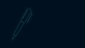 Glowing neon line Pen icon isolated on black background. 4K Video motion graphic animation.