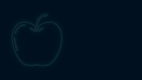 Glowing neon line Apple icon isolated on black background. Fruit with leaf symbol. 4K Video motion graphic animation.