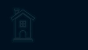 Glowing neon line House icon isolated on black background. Home symbol. 4K Video motion graphic animation.