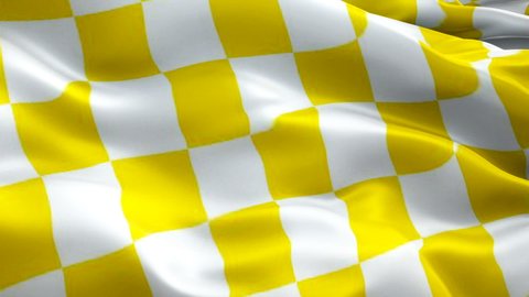 Checkered Yellow White Racing Flag video waving in wind. Formula Racing Flag background. Start Race Checkered Flag Looping Closeup 1080p Full HD footage.Checkered Yellow White Start Finish Win Race fl