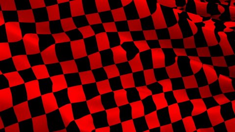 Checkered Red Black Racing Flag video waving in wind. Plaid textile seamless background lumberjack. Start Race Checkered Flag Looping Closeup 1080p Full HD footage. Red Black Checkered Start Finish Wi