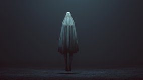 Floating Evil Spirit with Glowing Eyes in a Short Death Shroud with Her Legs Showing in a foggy void 3d Illustration animation - Powered by Shutterstock - Get 15% off with code: PIKWIZARD15