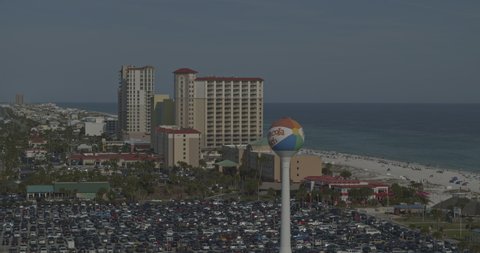 Pensacola Beach Florida Aerial v6 birdseye view past the ball tower to the beach and pier with crowds of tourists shot with Inspire 2, X7 camera March 2020