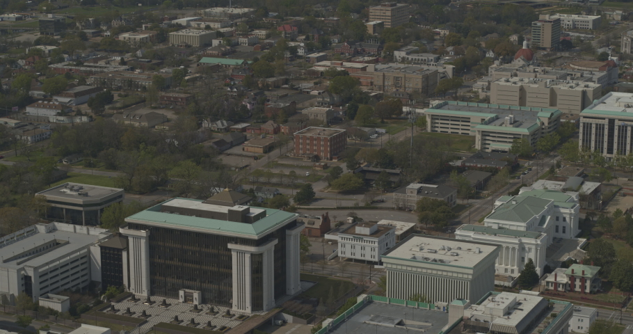Montgomery Alabama Aerial v15 tilt up panning reveal of downtown to the river and gun island chute Shot with Inspire 2, X7 camera March 2020.