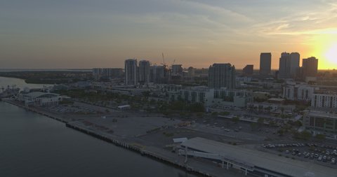 Tampa Florida Aerial v42 birdseye shot of skyline during bright sunset Shot with Inspire 2, X7 camera March 2020.