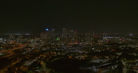 Tampa Florida Aerial v1 dolly in shot of illuminated metropolis at night Shot with Inspire 2, X7 camera March 2020