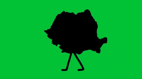green screen silhouette of moving map of romania country