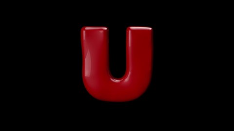 3D red color balloon letter U with stop motion effect 