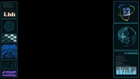 HUD monitor digital analysis data with quantum and atom, world map and grid of latitude and longitude laser scanning graph bar indicater - Powered by Shutterstock - Get 15% off with code: PIKWIZARD15
