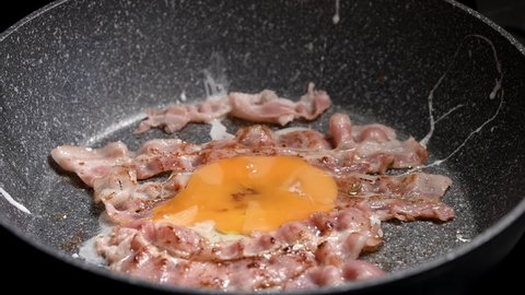 Fried eggs with bacon. Very tasty and nutritious for breakfast.