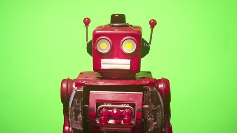retro robot is searching  green screen  stop motion loop 