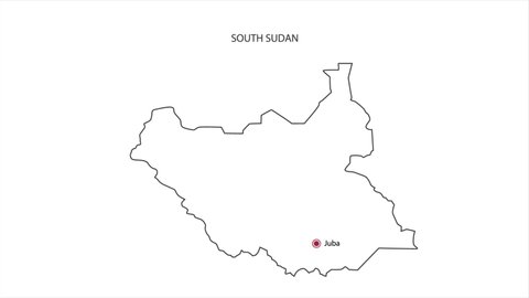 Motions point of Juba City with South Sudan flag and South Sudan map.
