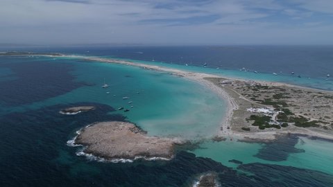 Amazing aerial of shore Formentera the Maldives of Europe in Ibiza Spain