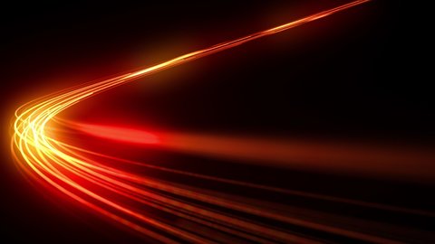 Beautiful Abstract Traffic Lights Moving Extremely Fast. Orange Color Light Lines in the Dark Running and Flickering With High Speed in Time Lapse. Loop-able 3d Animation. 4k Ultra HD 3840x2160.  