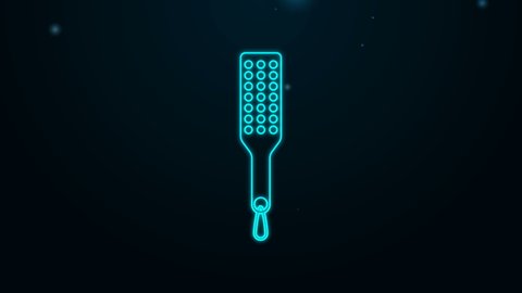 Glowing neon line Spanking paddle icon isolated on black background. Fetish accessory. Sex toy for adult. 4K Video motion graphic animation.
