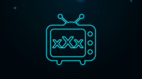 Glowing neon line Sex tv old television icon isolated on black background. Age restriction symbol. 18 plus content sign. Adult channel. 4K Video motion graphic animation.